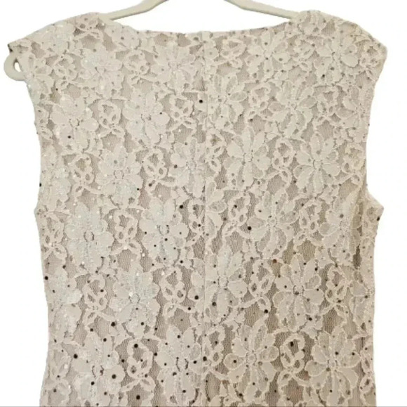 Long Lace Dress with Sequins Ivory Cream Beige Stretch Side Split - Picture 6 of 8